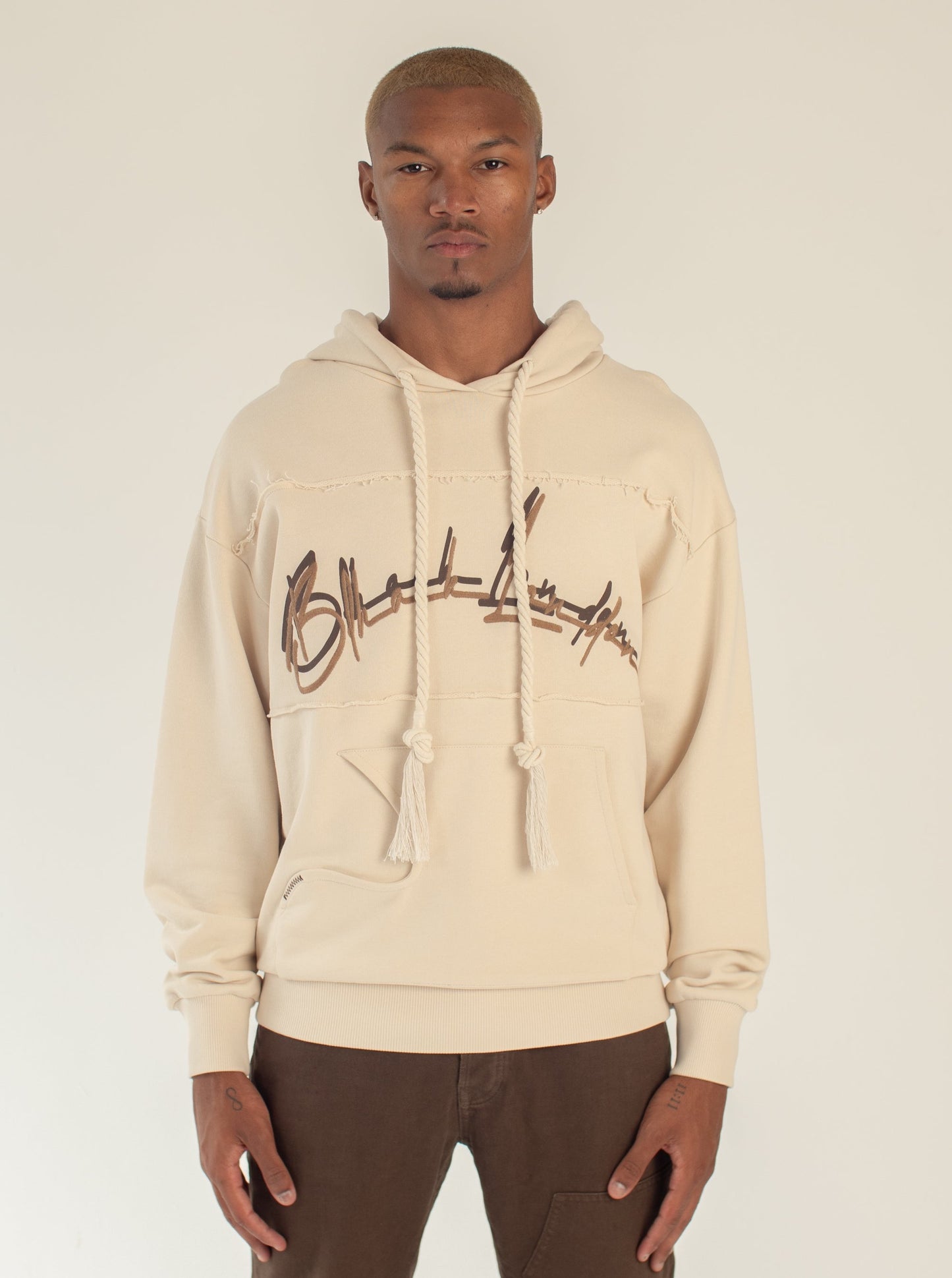 Cut & Sew Rope Hoodie In Stone