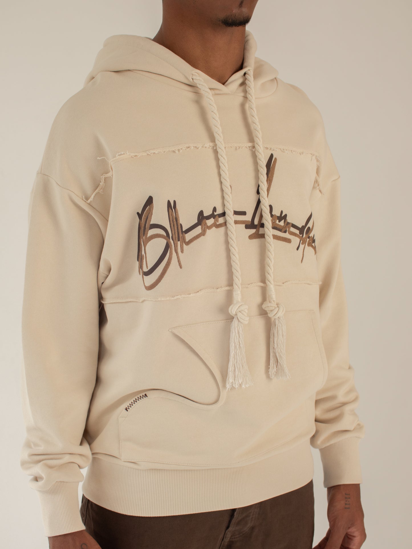 Cut & Sew Rope Hoodie In Stone