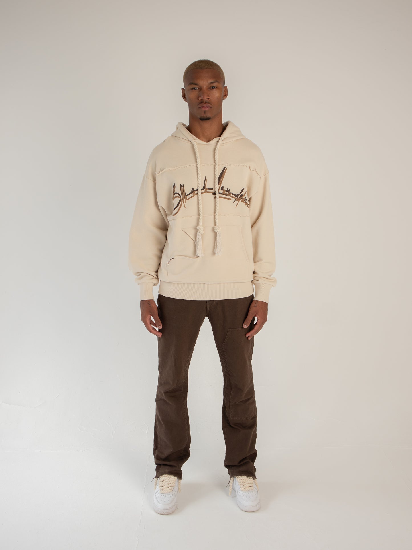 Cut & Sew Rope Hoodie In Stone