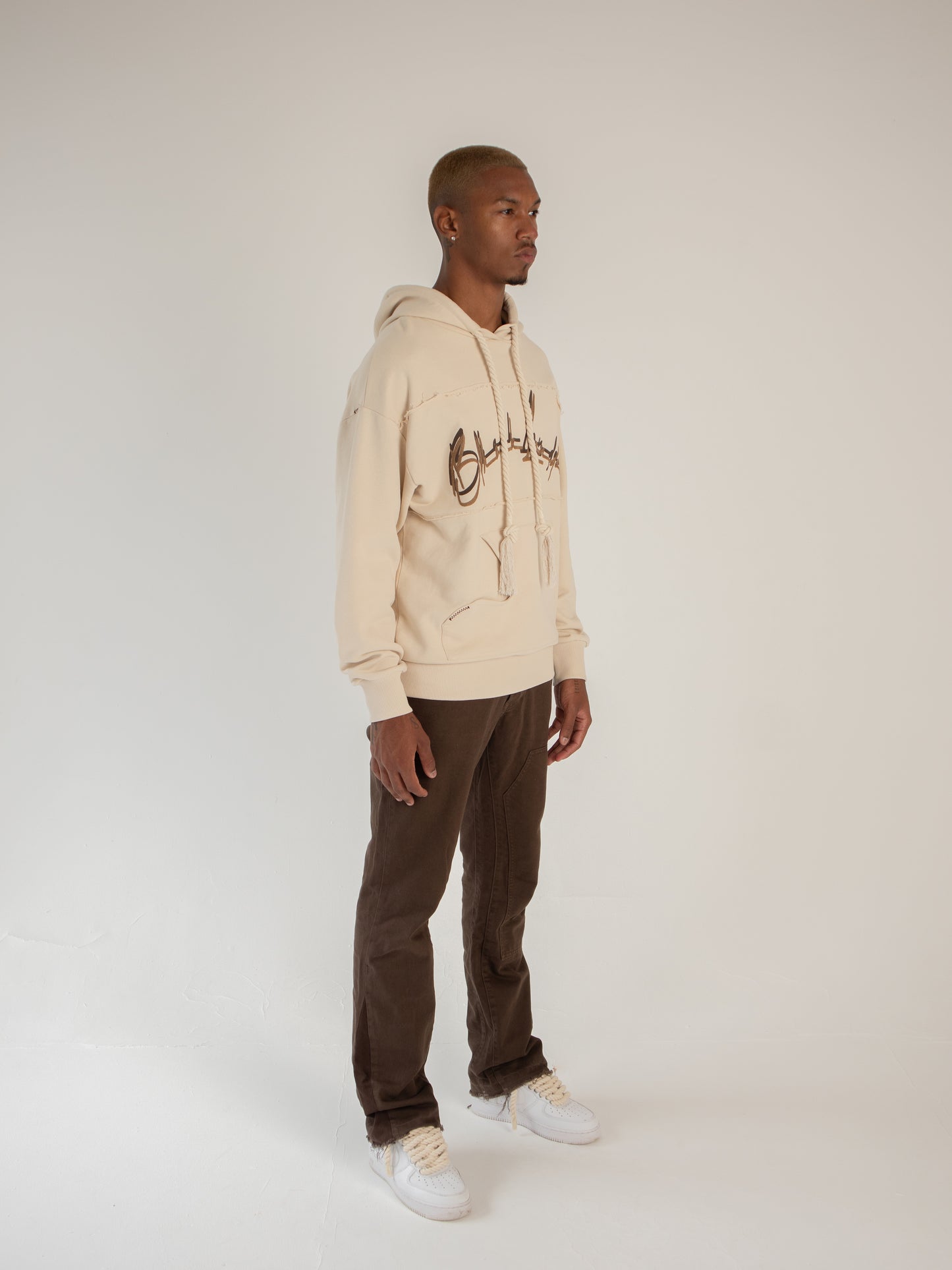 Cut & Sew Rope Hoodie In Stone