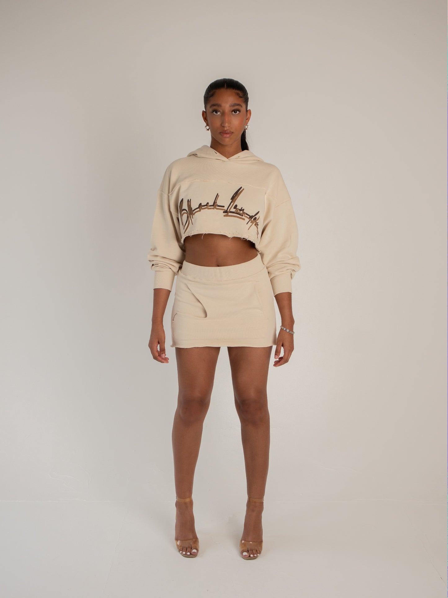 Cut & Sew Cropped Hoodie and Skirt Co-Set