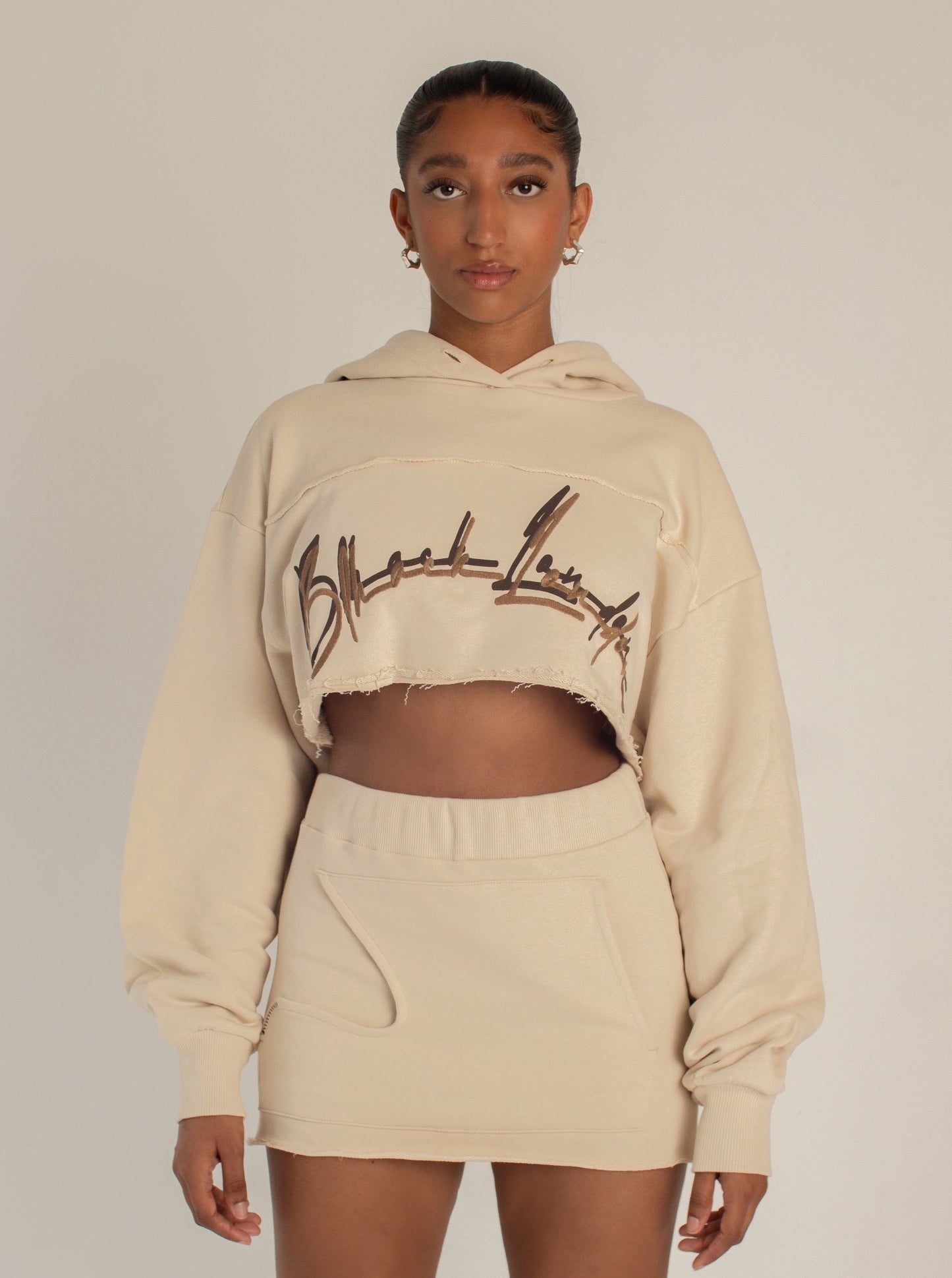 Cut & Sew Cropped Hoodie and Skirt Co-Set